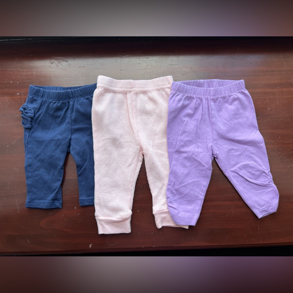 Lot Bundle of 3 baby girl pants size 0-3 months